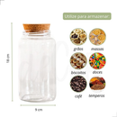 Kit Cantinho do Café + Açúcar + Biscoito | 3 potes de Vidro 810 ml + tampa rolha cortiça| Pote Mantimento