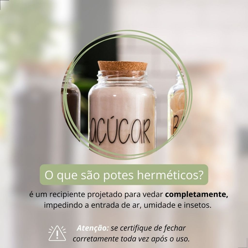 Kit Cantinho do Café + Açúcar + Biscoito | 3 potes de Vidro 810 ml + tampa rolha cortiça| Pote Mantimento