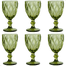 Jogo 6 Taças Diamond Bico De Jaca Dourado Azul Verde Furta cor Fume Água Vinho 330ml