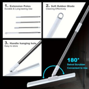 Rodo de Silicone Multiuso 120cm--140cm 2 em 1 Vassoura e Limpador de Vidros para Uso Seco e Molhado