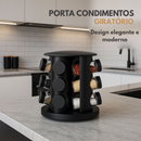 Porta Tempero Giratório 9 Potes de Vidro Preto 360 Graus com Tampa Dosadora Organização Cozinha Condimentos
