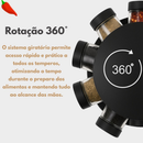 Porta Tempero Giratório 9 Potes de Vidro Preto 360 Graus com Tampa Dosadora Organização Cozinha Condimentos