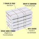 5 Pano Prato Cozinha Xadrez Branco c/ Dourado Grande Algodão Macio Laune Haus