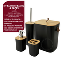 Kit Banheiro Quadrado em Bambu com Lixeira Luxo e Puxador de Couro