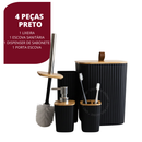 Kit Banheiro Quadrado em Bambu com Lixeira Luxo e Puxador de Couro