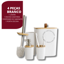 Kit Banheiro Quadrado em Bambu com Lixeira Luxo e Puxador de Couro
