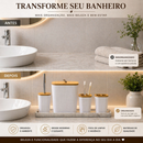 Kit Banheiro 4 Peças Tampa Bambu Lixeira Escova Sanitária Porta Sabonete kit banheiro Quadrado