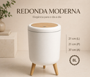 Lixeira De Plástico 8 Litros Branca Com Pés De Bambu Com Tampa Click De Pressão Cozinha Banheiro