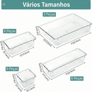 Organizador Conjunto Kit com 25 Caixas Acrilico Geladeira Gaveta Multiuso Cesto Porta Alimentos Frutas Verdura