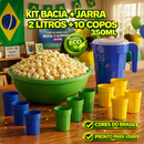 Kit Plástico Copa Do Mundo 10 Copos + Jarra + Bacia Pipoca