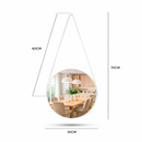Espelho Redondo Decorativo Adnet Alça Couro Suporte 60cm Sala Quarto Banheiro Hall