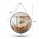 Espelho Redondo Decorativo Adnet Alça Couro Suporte 60cm Sala Quarto Banheiro Hall