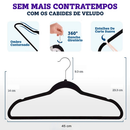Kit 50 Cabides Veludo De Roupa Antideslizante Slim Adulto Gancho 360°