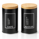 Kit 2 Latas Em Metal Para Mantimentos Cafe E Acucar