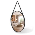 Espelho Redondo Decorativo Adnet Alça Couro Suporte 60cm Sala Quarto Banheiro Hall