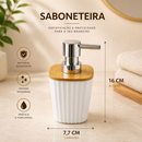 Kit Banheiro 4 Peças Tampa Bambu Lixeira Escova Sanitária Porta Sabonete kit banheiro Quadrado