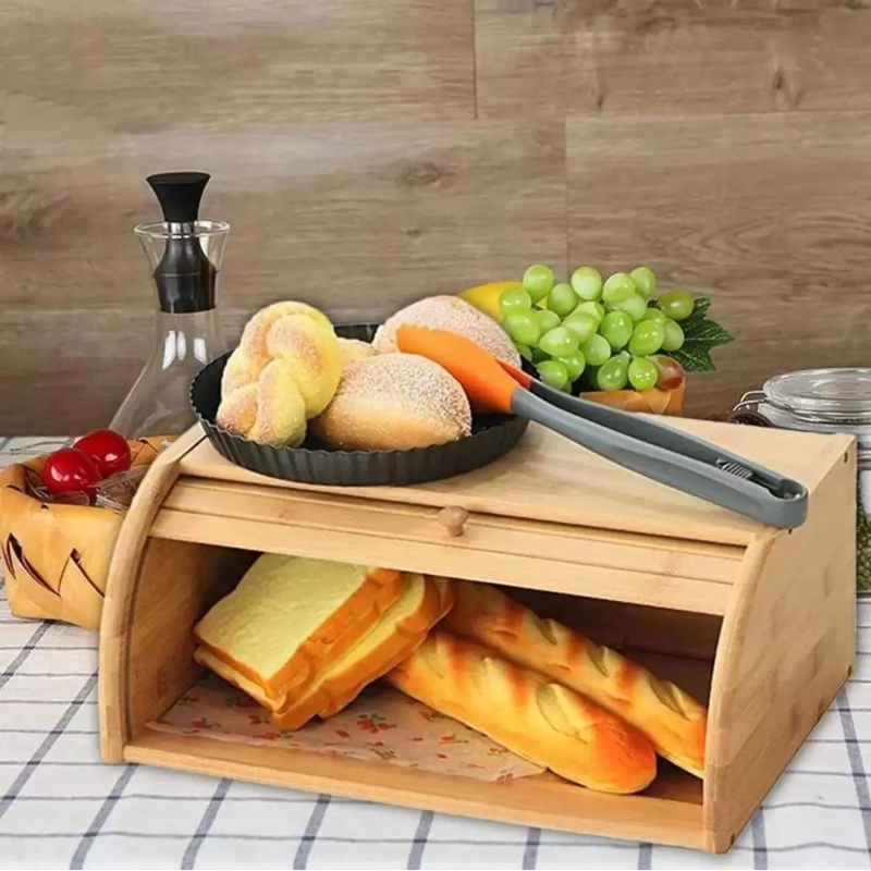 Porta Pães Com Tampa Retrátil de Bambu