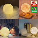 Luminária Mini Lua Cheia Abajur Decoração LED com Alto Relevo e Base para Decoração Sem Fio