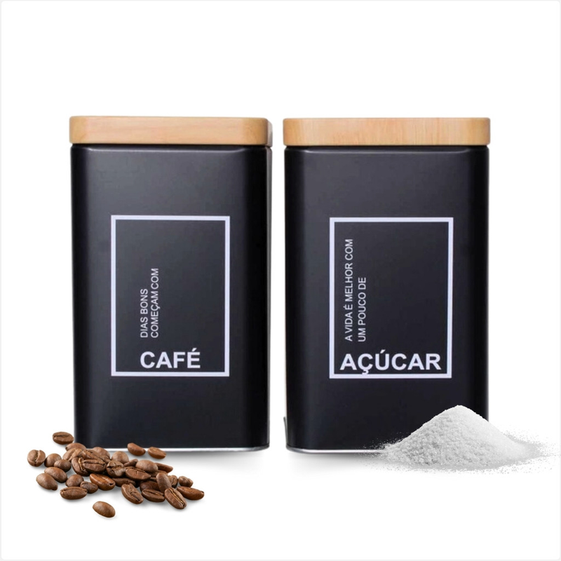 Kit 2 Latas Em Metal Para Mantimentos Cafe E Acucar